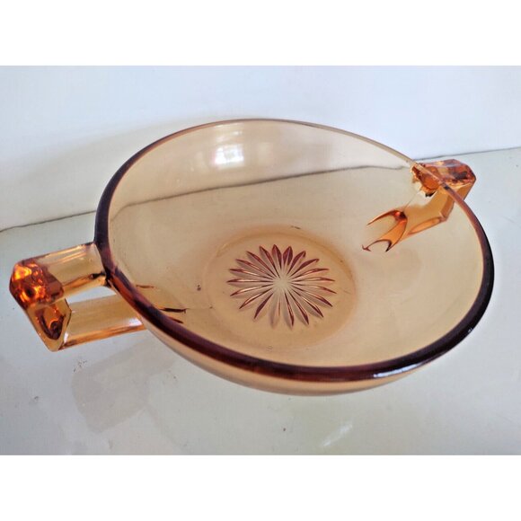 Vintage Amber Depression Glass Candy, Nut, Condiment Bowl set with End Handles - Picture 9 of 15